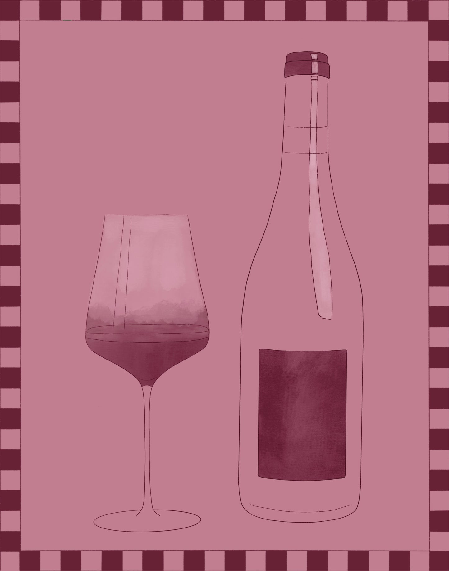 Rose Checkerboard Wine Art Print