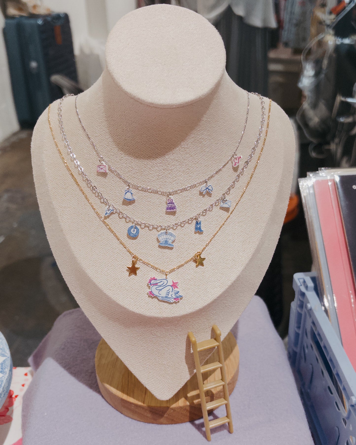 Blue and Silver Cable Chain Charm Necklace