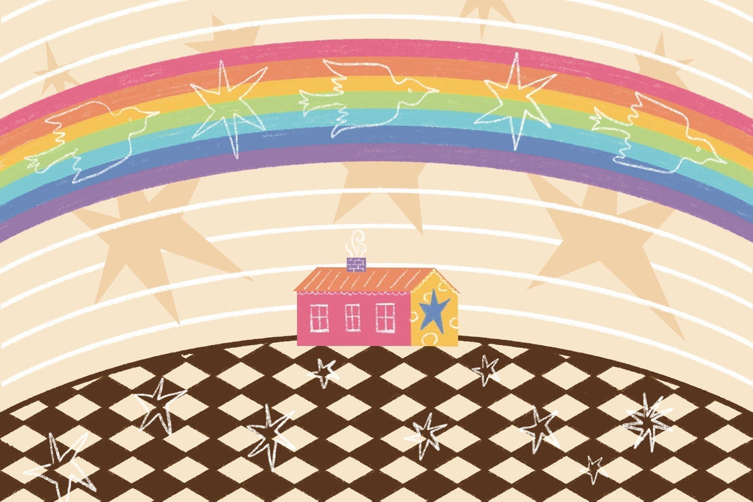 June Bunny Mail Club Pride postcard with original rainbow illustration