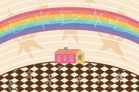 June Bunny Mail Club Pride postcard with original rainbow illustration