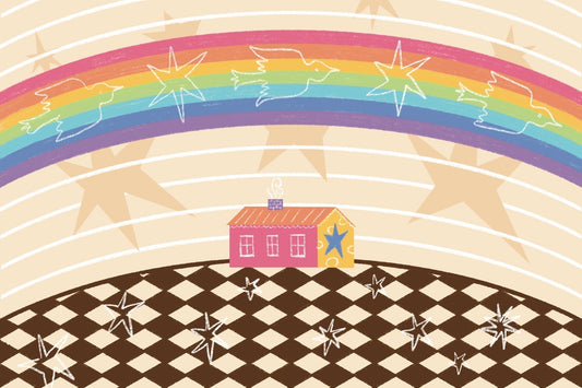 June Bunny Mail Club Pride postcard with original rainbow illustration