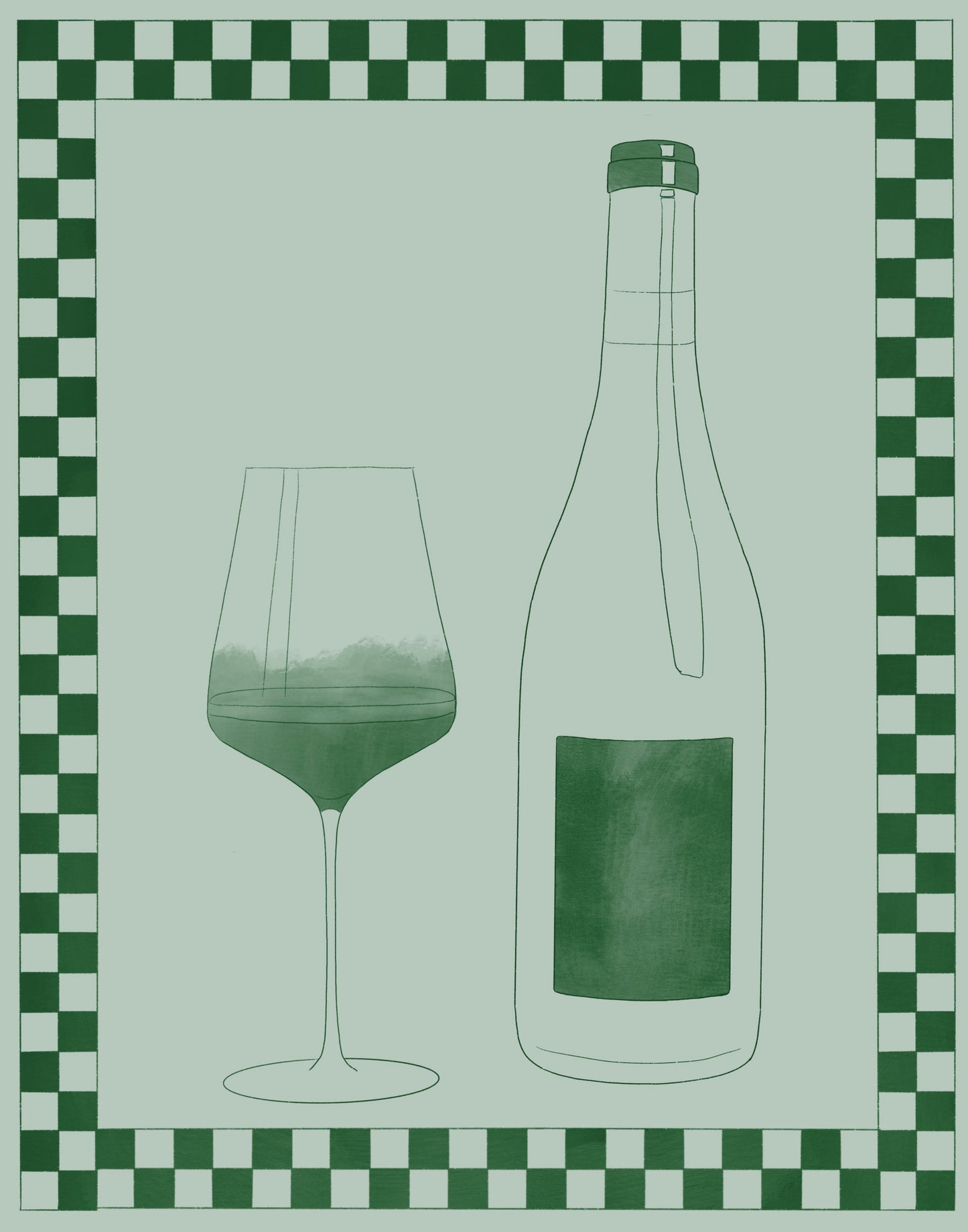 Green Checkerboard Wine Art Print